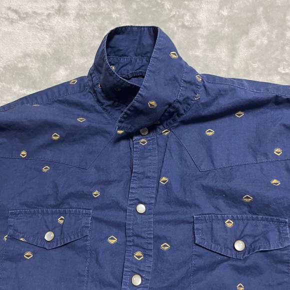 Betabrand Men's Short Sleeve Button Up Shirt Navy Geometric Print Size M - Picture 8 of 14